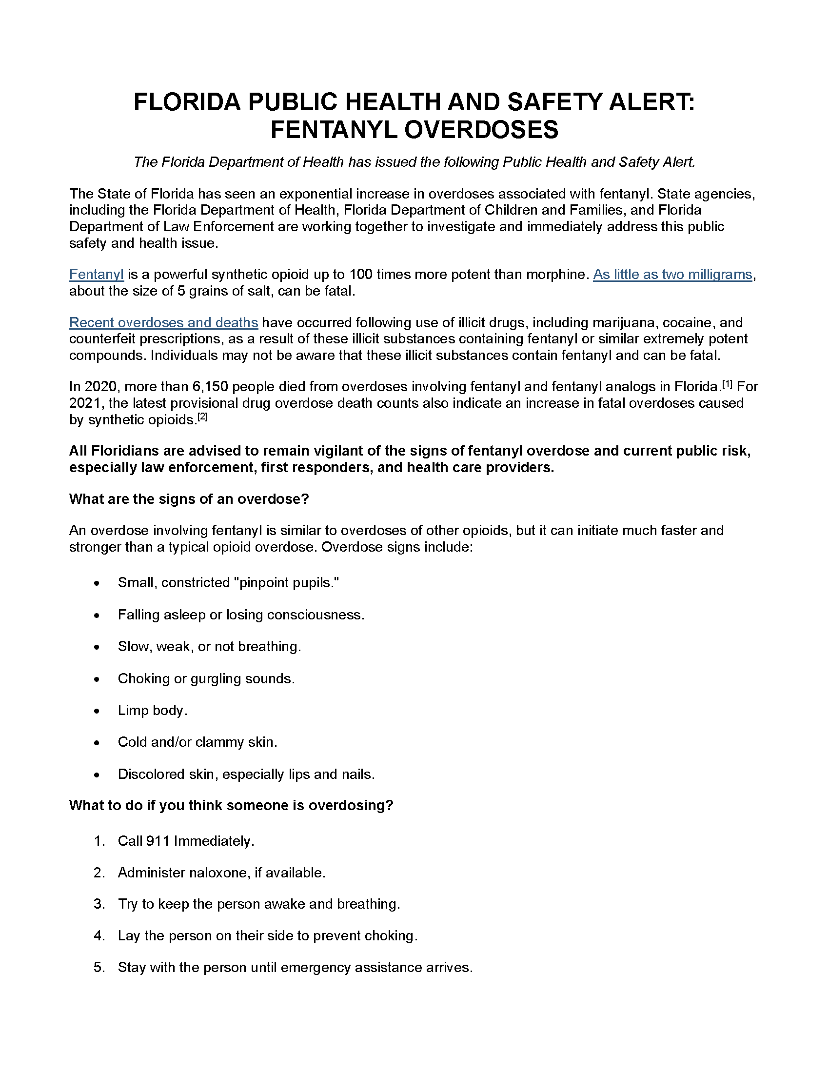 FLORIDA PUBLIC HEALTH AND SAFETY ALERT - FENTANYL OVERDOSES_Page_1
